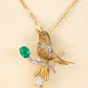 Natural Emerald Diamond Bird Brooch & Necklace D0.25ct d0.038ct. 18K